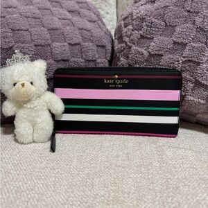 kate spade Black, Pink & Green Striped Zip Wallet